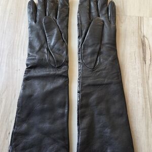 Women’s Italian Parisi Gloves Lined Long 15-16 Inch Black Leather Size 8